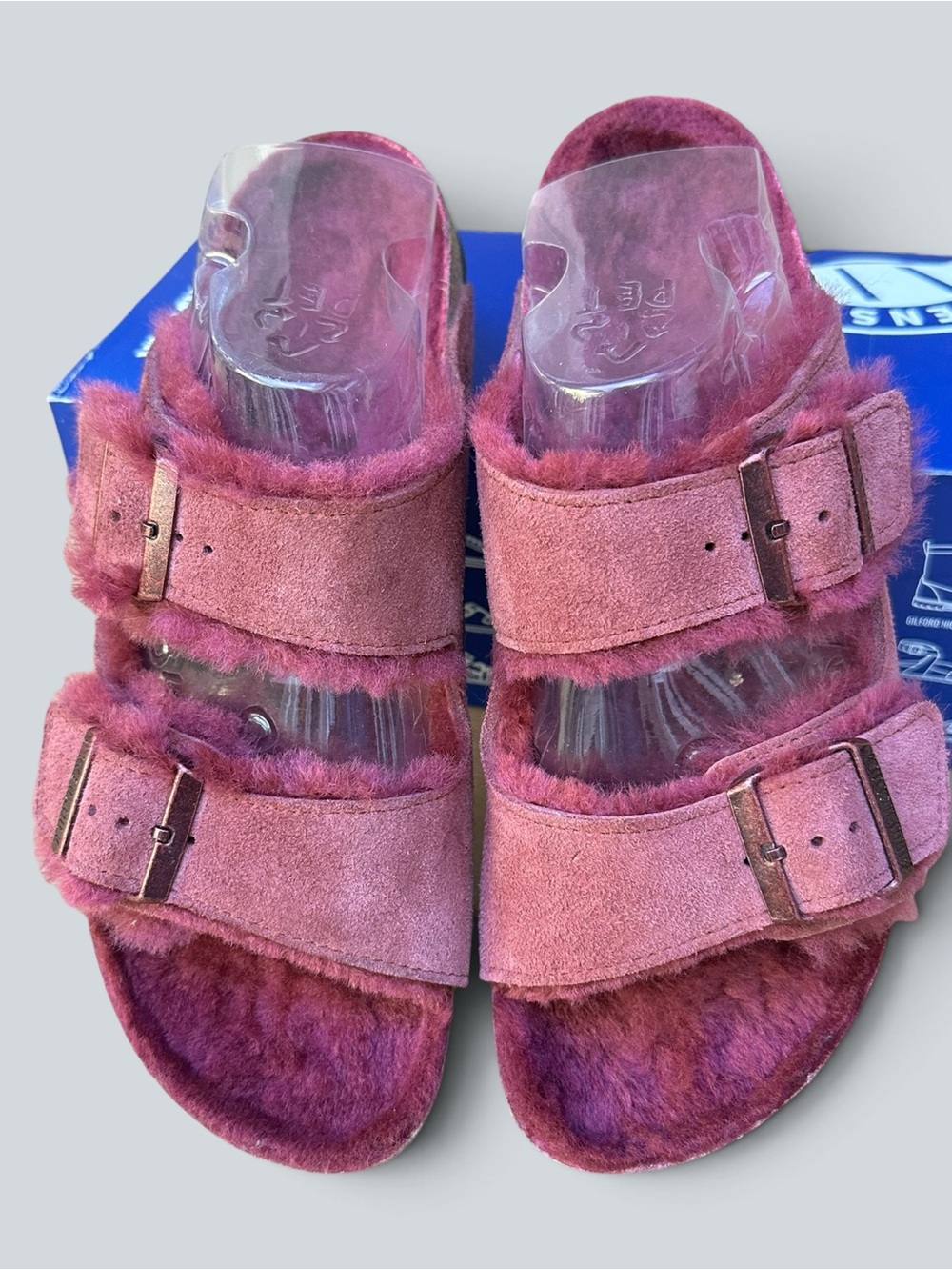 Birkenstock Women's Arizona MAROON Suede Shearling Sandal 41/10 Narrow NEW - Picture 4 of 10